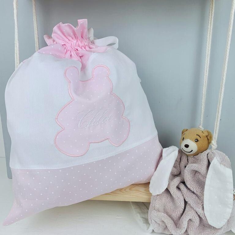 Sacca per Cambio Neonato con Orsetto Applicato e Ricamato Bimba