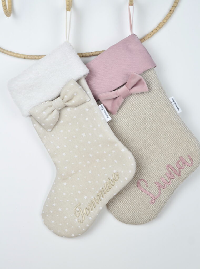 Calza Natalizia Personalizzata, tessuto panama. Possibilità ricamo nome o iniziali.